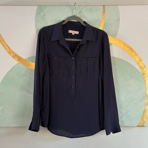 LOFT Navy Collared Camp Shirt